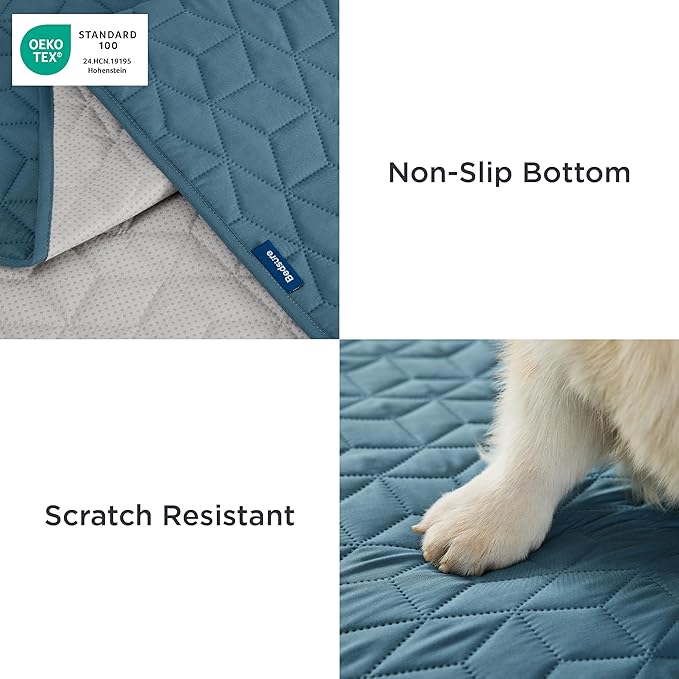 Bedsure 100% Waterproof Bed Cover for Dogs Washable - Non Slip Waterproof Dog Blanket for Bed, Lightweight Furniture Protector Durable for Pet Cat Puppy with Non-Slip Bottom, Blue, 82x82IN