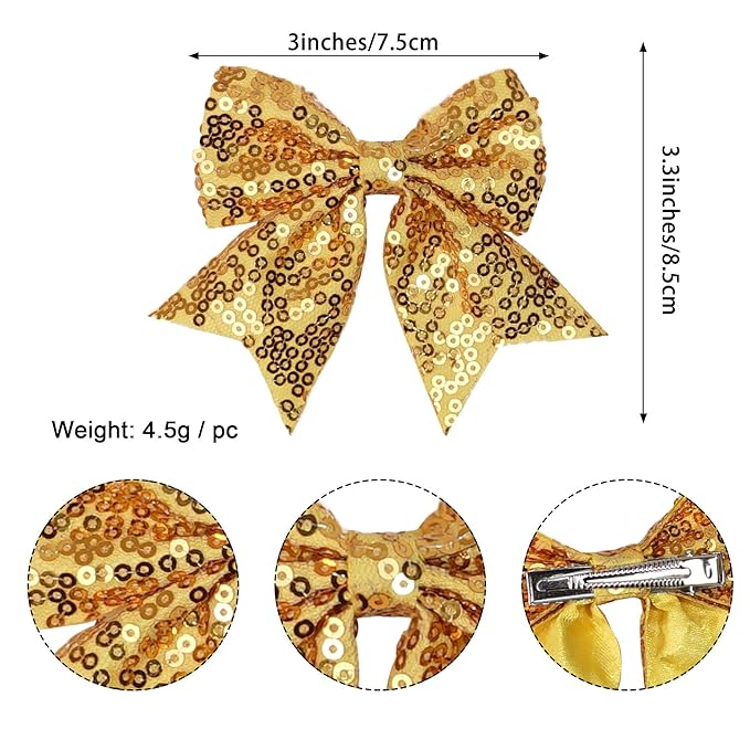 3-inch Sequined Bow Hair Clips For Baby Girls, Toddler, Kids and Young Women Birthday Party Wedding Christmas Occasions Pet Accessories Set of 2 (Red)