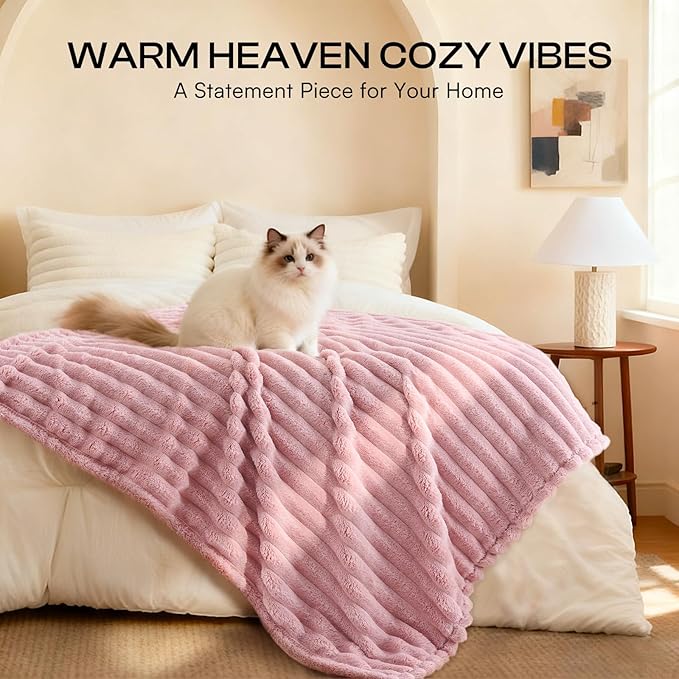 LINENLUX 1 Pack 3 Soft Fleece Dog Blanket for Pet Washable Warm Cat Puppy Fluffy Calming Flannel Beige/Pink/Grey Large