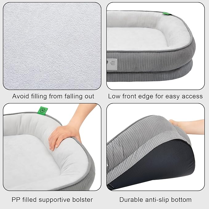 Orthopedic Cat Bed for Puppy,Cat Sofa Bed with Egg Crate Foam Dog Couch Bed with Four-Sided Bolster, Removable Cover & Non-Slip Bottom Grey XS