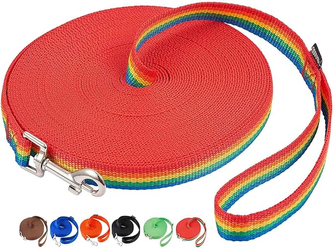 AmaGood Dog/Puppy Obedience Recall Training Agility Lead-15 ft 20 ft 30 ft 50 ft Long Leash-for Dog Training,Recall,Play,Safety,Camping (30feet, Rainbow)