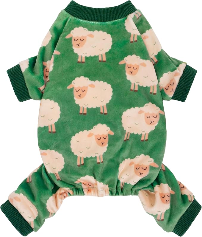 Fitwarm Funny Sheep Dog Pajamas, Warm Winter Dog Clothes for Small Dogs Boy Girl, Cozy Pet Onesie with Feet, Green, White, XXL