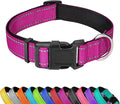 Reflective Dog Collar, Adjustable Soft Neoprene Padded Nylon Pet Collars with Buckle for Extra Large Dogs, Rose Red,XL