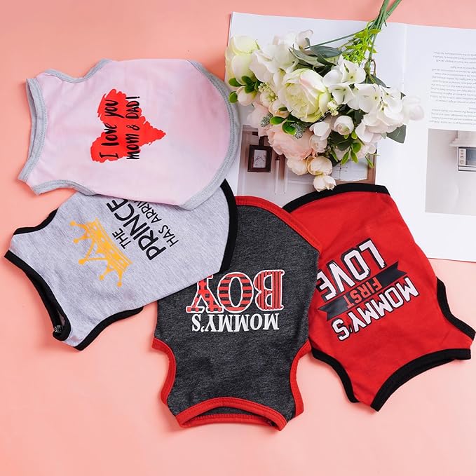 4 Pack Dog Shirts Summer Printed Puppy Clothes Novel Sleeveless Pet T Shirts Dog Clothes for Small Medium Dogs Cats Boy(XS)