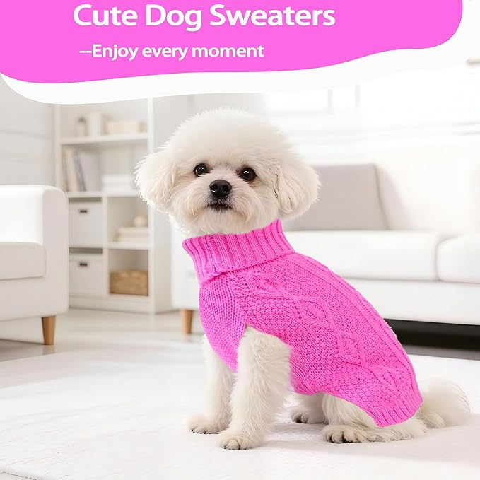 Dog Sweaters for Small Dogs Winter Dog Clothes Turtleneck Knit Puppy Sweater Warm Chihuahua Clothes Cat Sweater Frenchie Doggy Pullover Outfit with Twisted Design(Pink, X-Small)