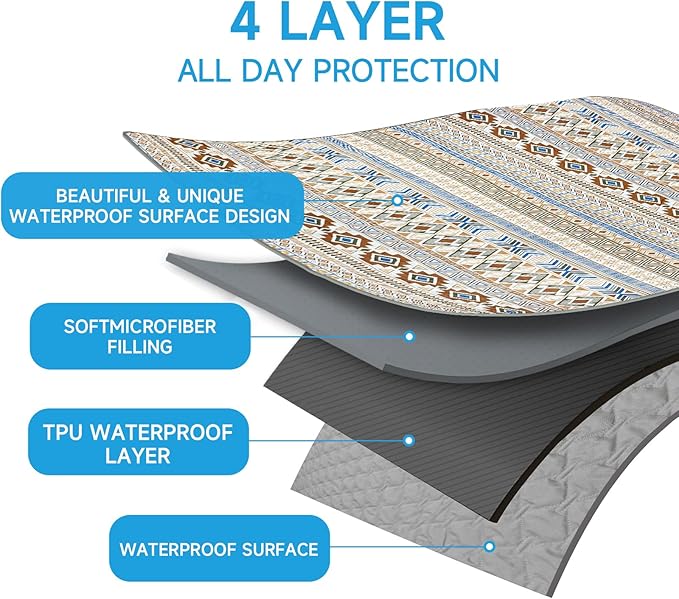 Waterproof Dog Blanket, Bohemian Dog Bed Cover Pet Blanket, Reversible Sofa Couch Cover for Dogs Washable, Protect Furniture Bed Couch Sofa for Puppy Cat (Beige Medallion, 68×82 Inch)
