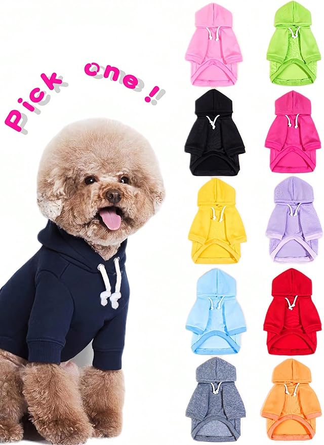 QWINEE Basic Dog Hoodie Sweatshirt Puppy Sweater Warm Cat Costumes Pet Clothes for Chihuahua Puppy Kitten Small Medium Dogs Light Blue Small