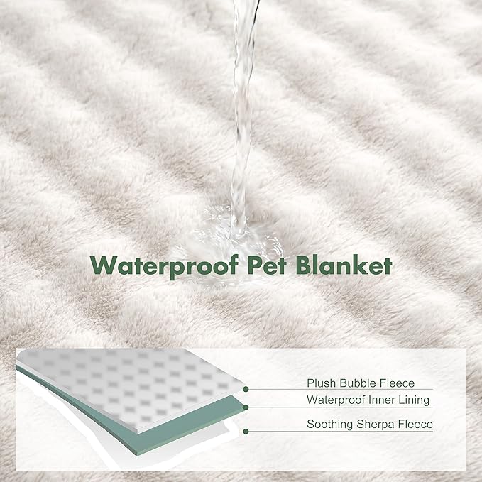 Soft Cozy Waterproof Dog Blanket for Large Dogs - Room Decor Pet Throw Blanket for Couch Bed Protector, Washable Dog Blankets for Indoors & Outdoors, Cream, 50"x60"