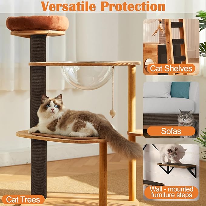 Cat Scratch Furniture Protector - 100" x 13.8" Trimmable Self-Adhesive Cats Claws Scratch Pads, DIY Cat Climbing Couch Protector for Scratch Post Cat Tree Replacement Indoor (Brown)