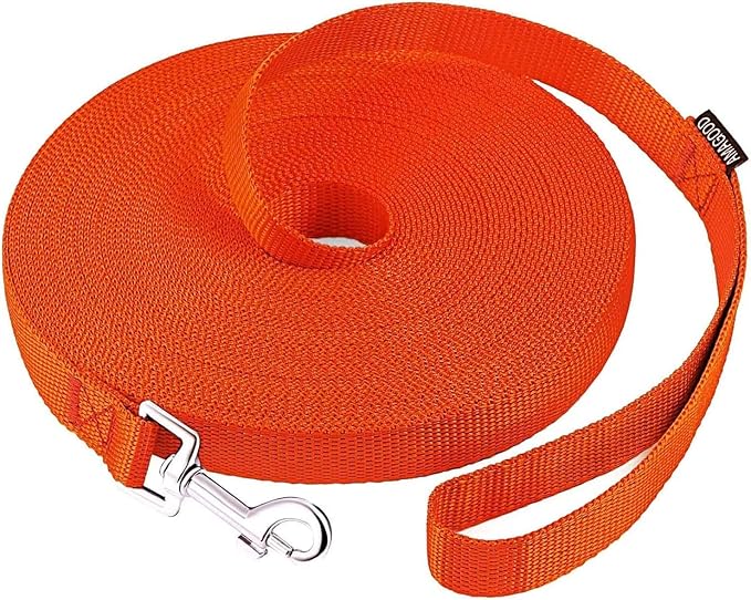 AMAGOOD Dog/Puppy Obedience Recall Training Agility Lead-15 ft 20 ft 30 ft 50 ft Long Leash-for Dog Training,Recall,Play,Safety,Camping (15 feet, Orange)