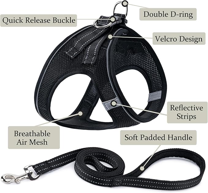 BOOMIBOO Dog Harness with Leash Set, No Pull Adjustable Reflective Step-in Puppy Pet Vest Harnesses for Small Medium Large Dogs and Cats,Black M