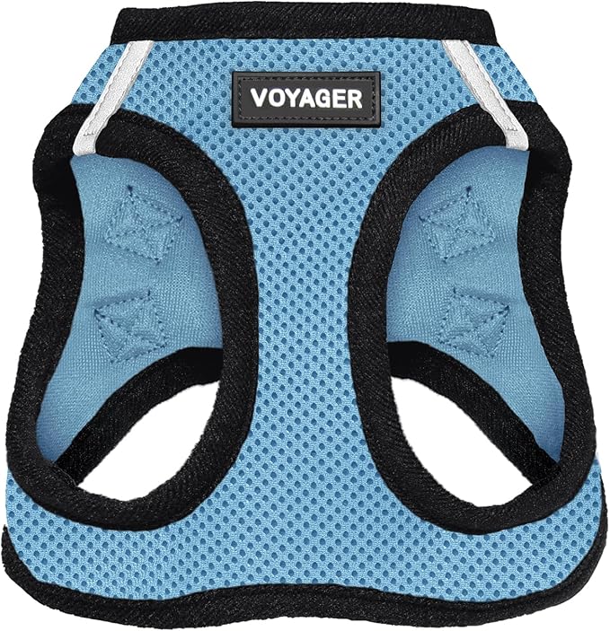 Best Pet Supplies - All Weather Mesh / Plush, Reflective, No Pull Harness for Small, Medium Dogs, Cats - Secure with Hook & Loop Fastener, Buckle, Double D-Rings - Baby Blue/Black Trim, S
