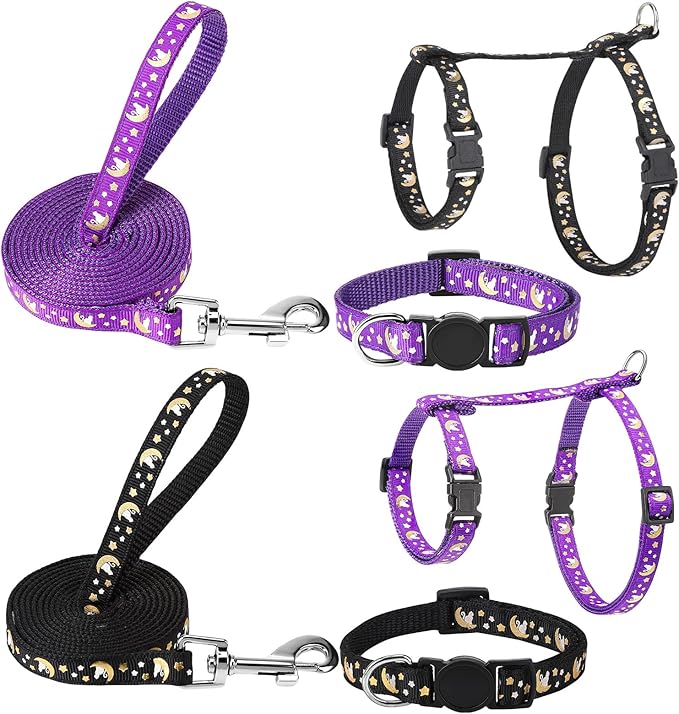 2 Pack Cat Harness and Leash with Collar Set, Escape Proof Cat Harness Adjustable Kitten Harness Glow in The Dark for Small Medium Cats