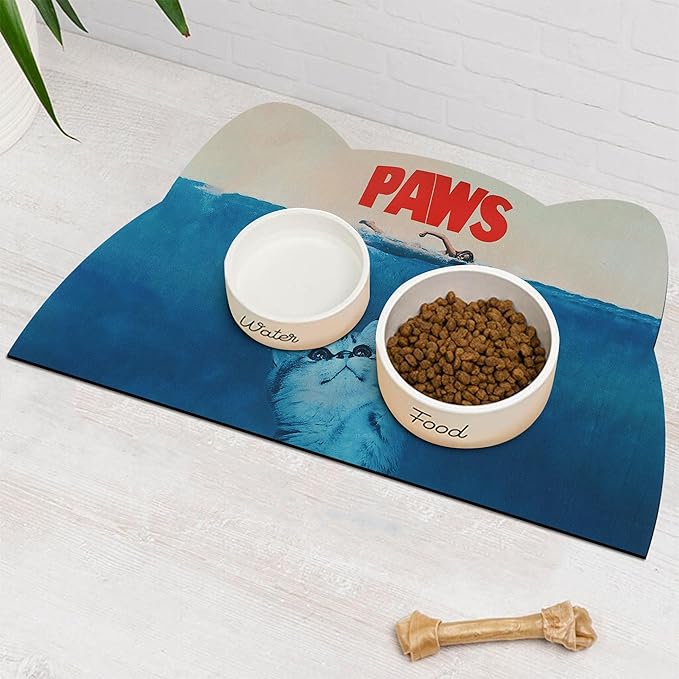 Cat Food Mat - Pet Feeding Mat for Floor, Non-Slip, Waterproof, Super Absorbent, Easy to Clean, Blue, Cat, Dog 18.1''x9.8''