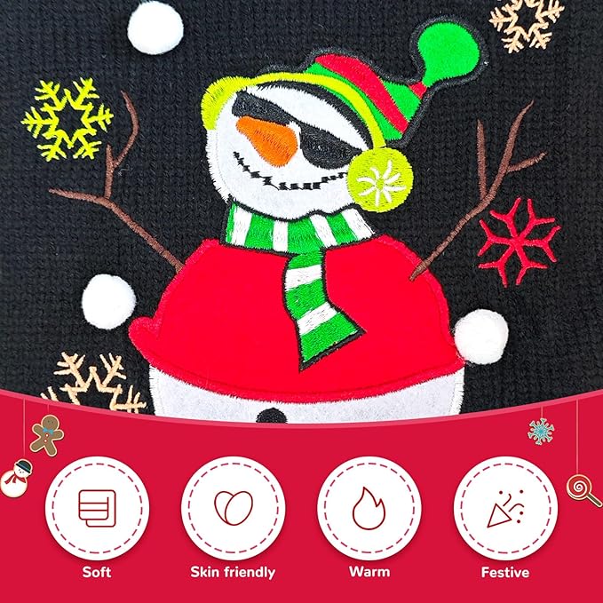 Christmas Dog Sweaters Xmas Pet Outfit Clothes Cute Black Snowman Costume Puppy Cat Knitted Jumpers (M,Black Snowman)