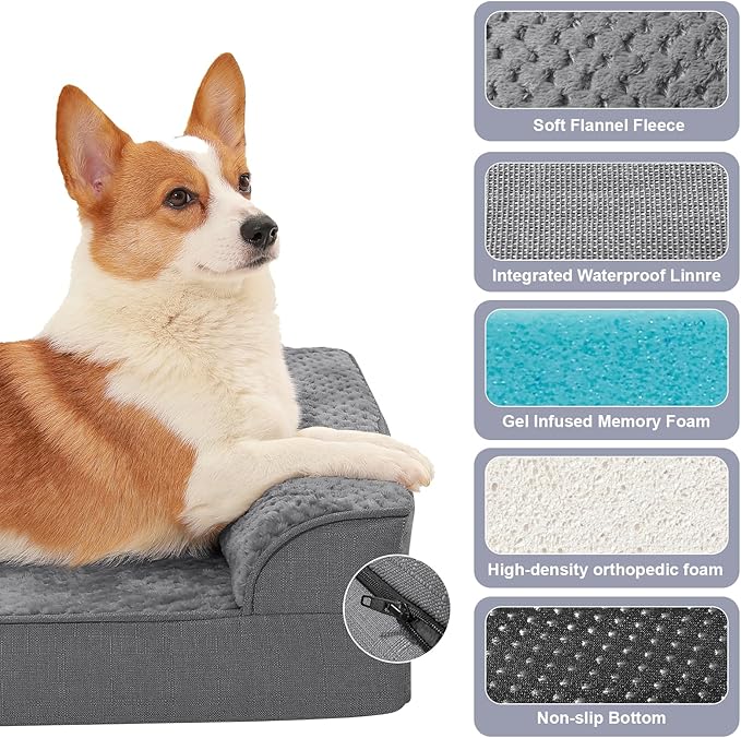 Orthopedic Dog Beds for Large Dogs, Memory Foam Dog Beds Large Sized Dogs, Washable Removable Cover, Nonskid Bottom, Waterproof, for Indoor, Outdoor, Crate ＆ Car Use, 36x27x6 Inches, Dark Grey