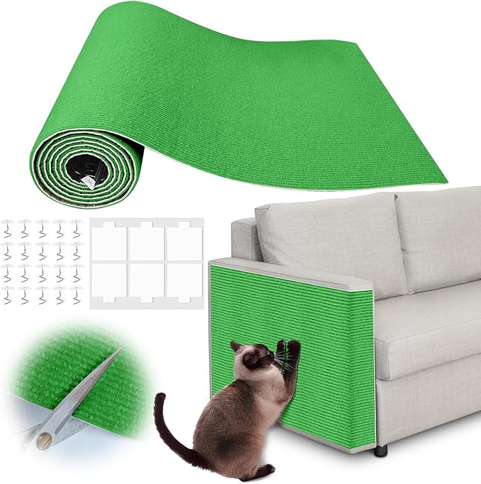 Cat Scratch Furniture Protector - 78.7" x 17" Trimmable Self-Adhesive Cats Claws Scratch Pads, DIY Cat Climbing Couch Protector for Scratch Post Cat Tree Replacement Indoor (Green)