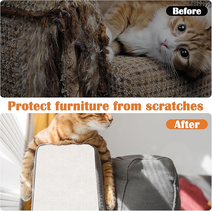 Cat Scratch Furniture Protector - 118"x15.8" Trimmable Self-Adhesive Cat Claws Scratch Pads, DIY Kitten Climbing Couch Protector for Scratching Post Cat Tree Replacement Indoor (Cream White)