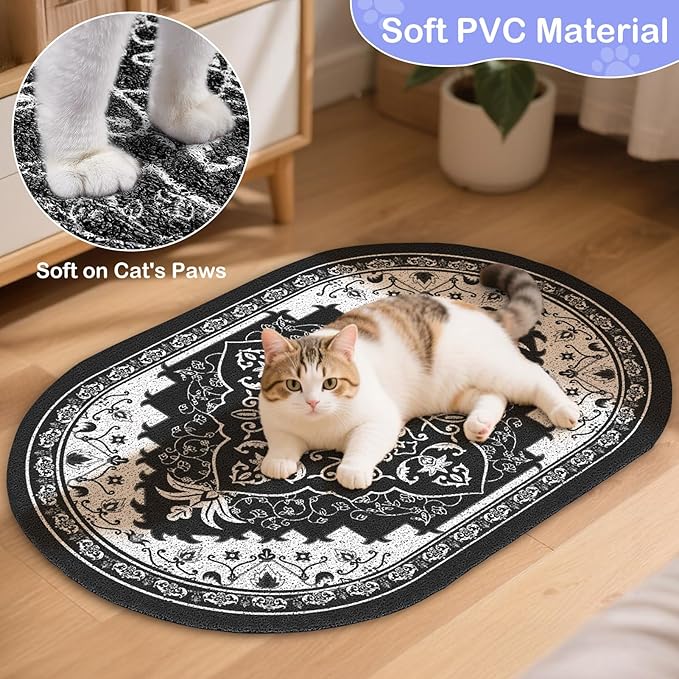 Bienbee Cat Litter Mat, 24" x 15" Litter Box Mat Rug with Non-Slip Bottom,Urine and Water Proof, Easy to Clean Cat Supplies Essentials for Indoor Kitty Kitten Floor, Black M