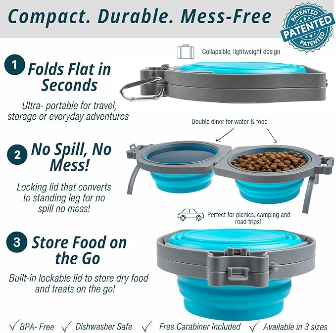 Loving Pets 73807992: Travel Double Diner Dog Bowl, Blue Md