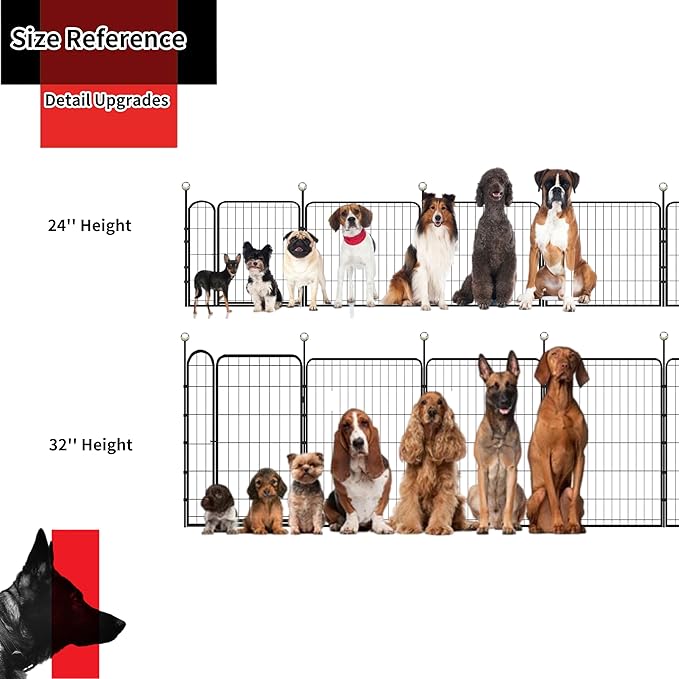 Dog Playpen Indoor/Outdoor,32'' Portable Dog Crates with Easy-Carry Straps,6 Panels Dog Pen Play Pen for Small/Medium Dogs,Rustproof Metal Pet Playpen for Camping RV Yard (with One Door)