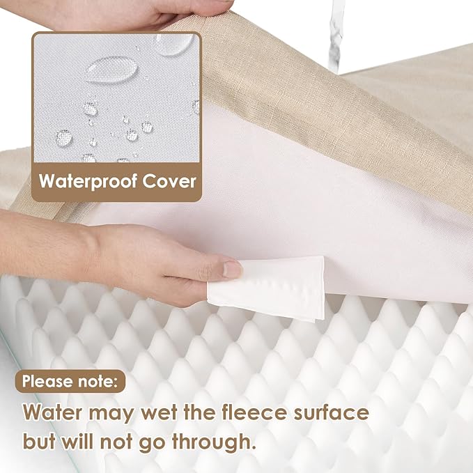 EHEYCIGA Waterproof Dog Bed Orthopedic 41"x27", Memory Foam Pet Bed for XLarged Dogs, Washable Pet Mat with Removable Cover, Beige