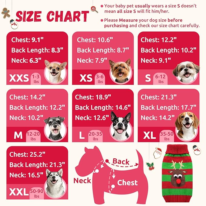 Dog Cat Christmas Sweater Boy Girl Ugly Reindeer Xmas Pet Clothes Holiday Puppy Costume New Year Gifts for Small Medium Large Dogs Outfits (XL, Red Green Stripe Reindeer)