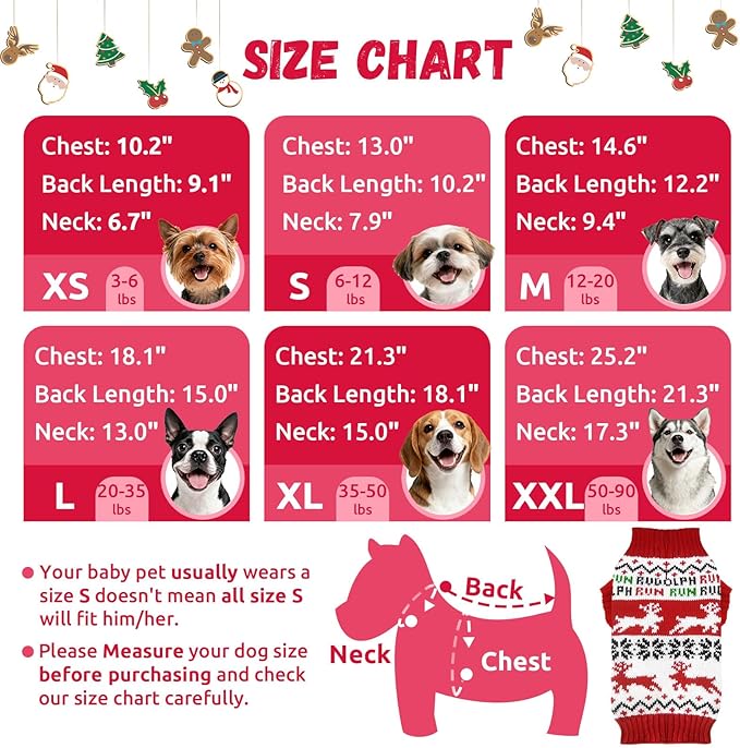 Dog Christmas Sweater Xmas Pet Clothes Cute Reindeer Christmas Dog Costume Outfits Holiday Knitwear Puppy Cat Jumpers New Year Gifts for Small Medium Large Dogs(Red Runing Deer,S)