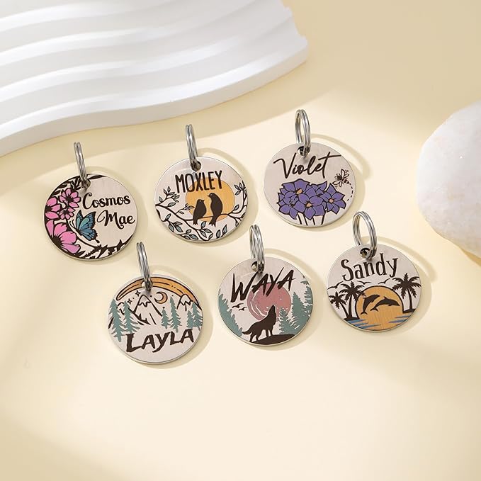 Colorful Dog Tags Personalized, Engraved Dog Tags with Colored Printing for Pets, Dog Name tag with deep Engraving, Custom pet ID Tags, Customizable cat Collar Holder tag (Bluebell)