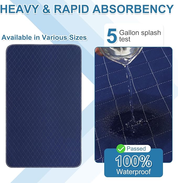 OUTCREATOR® Washable Bed Pads 34" x 36" (Pack of 4), Incontinence Mattress Protector, Anti-Slip Waterproof Underpads for Adults Kids Elderly Pets, Absorbency & Reusable Bedwetting Pads (Dark Blue)