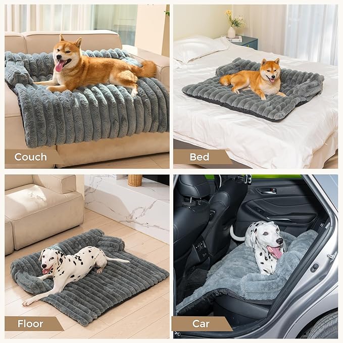 Avont Dog Bed Mat for Couch, Warm Fluffy Calming Sofa Topper Furniture Protector for Small Medium Large Dogs Cats with Removable Washable Cover -Darkgrey(M)