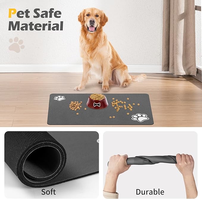 Pet Feeding Mat-Absorbent Dog Mat for Food and Water Bowl-Accessories Pet Supplies-Bowl for Messy Drinkers-No Stains Quick Dry Dog Water Dispenser Mat (17"x28", Dark Grey)