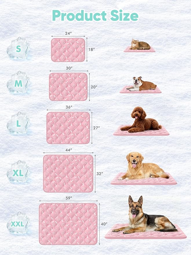 Rywell Dog Cooling Mat 2.0,Soft Blush Pink, 59" x 40" Thick & Durable Cooling Mat for Extra Large Dogs, Long-Lasting Cool with Waterproof & Color-Changing Arc-Chill Tech (Q-Max>0.5) Washable&Non-Toxic