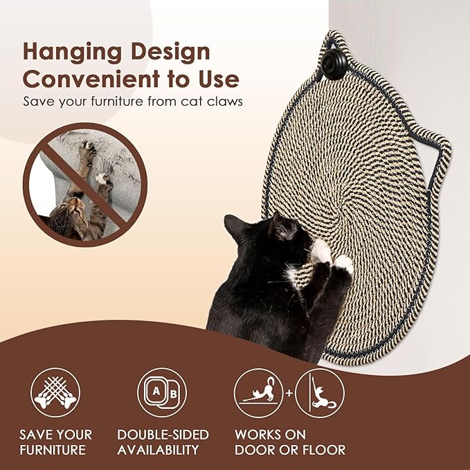 Cat Scratcher Mat, Natural Cotton Rope Cat Scratch Pad, 15.7'' Round Horizontal Floor Cat Scratching Pads for Indoor Cats, Cat Furniture Protector for Wall, Couch, Carpets, Sofas