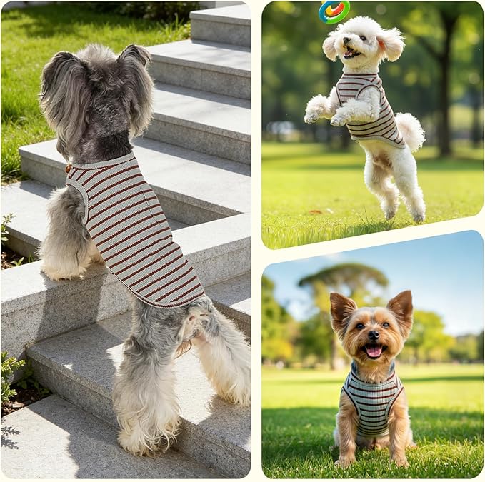 Dog Clothes, Stripe Dogs Shirts for Small & Medium Breeds, Pet Tank Top, Breathable Waffle Fabric Puppy Outfit, Shirt for Chihuahua, Yorkie, Dachshund, Corgi (4Pack, Large)