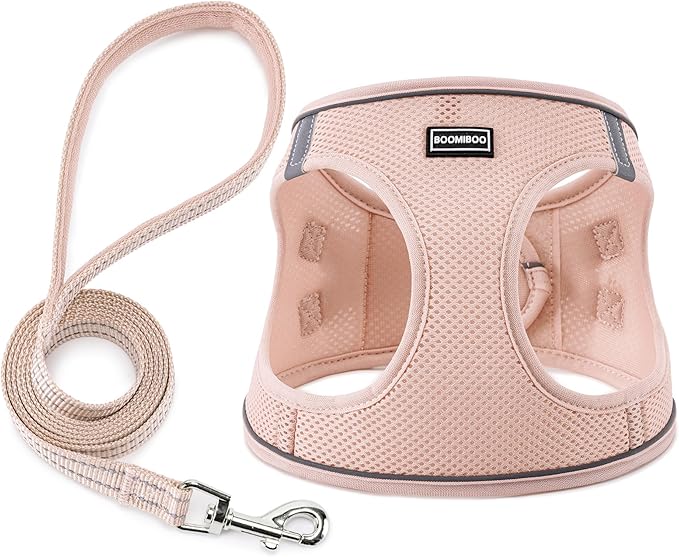 Dog Harness with Leash Set, No Pull Adjustable Reflective Step-in Puppy Pet Vest Harnesses for Small Medium Large Dogs and Cats,Light Pink XL