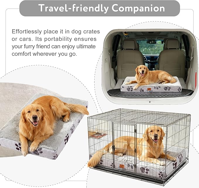 Waterproof Orthopedic Dog Bed for Extra Large Dogs 41x27x4 Inch - Egg Crate Foam Pet Crate Bed with Removable Washable Cover, Plush Top Anti-Slip Bed Mat, Christmas Red