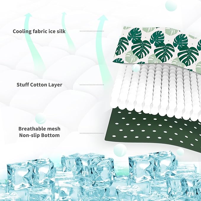 NWK Pack of 4 Pet Cooling Mat - Ice Silk Cooling Mat for Dogs & Cats Portable & Washable Pet Cooling Blanket, Car Seats, Beds for Summer (4pcs, Green Leaf, 20’’ X 16’’ X 0.3)