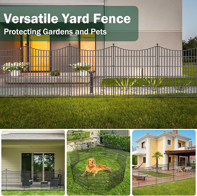10 Panels No Dig Dog Fence Outdoor for Yard, 32 in(H) X 23.6 ft(L) Decorative Tall Garden Fence Animal Barrier, Rustproof Metal Wire Garden Edging and Borders, Temporary Fencing Stakes