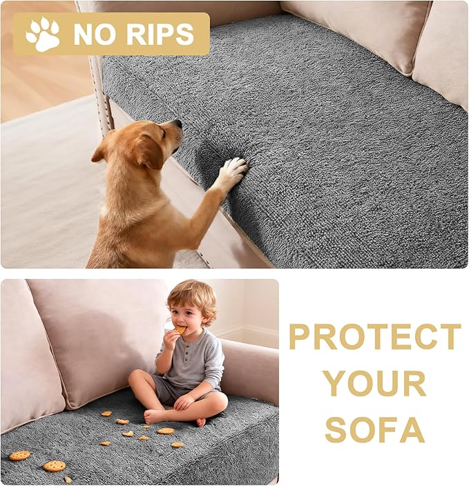 H.VERSAILTEX Non Slip Pet Couch Cover Chenille Dog Bed Protector Thick Soft Sofa Slipcover Pet Friendly Washable Couch Cushion Covers for Pets (30" x 53", Gray)