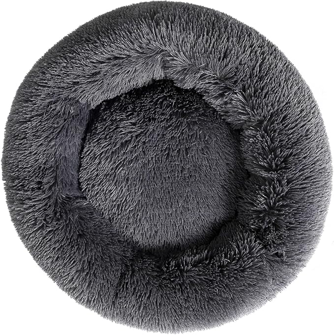 Calming Donut Cat Bed Dog Bed Round Plush Pet Cushion Fluffy Rabbit Cave Warm Dog Couch Non Slip Bottom for Pets Up to 10KG