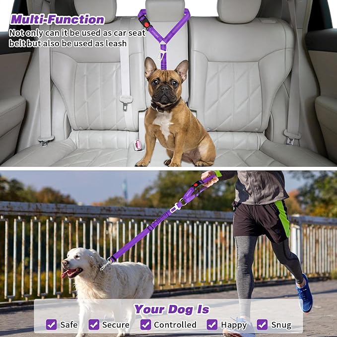BWOGUE Pet Dog Cat Seat Belt Reflective Car Dog Headrest Restraint Leash Elastic Buffer Bungee Adjustable Tangle-Free Safety Leads Vehicle Seatbelt Harness for Small, Medium and Large Dogs (1 Pack)