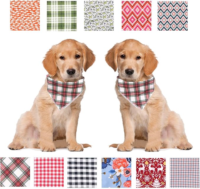 ARING PET Christmas Dog Bandanas, Red Green White Plaid Kerchief Triangle Bibs Scarf for Puppy Small Medium Large Boy Girl Dogs Cats-L