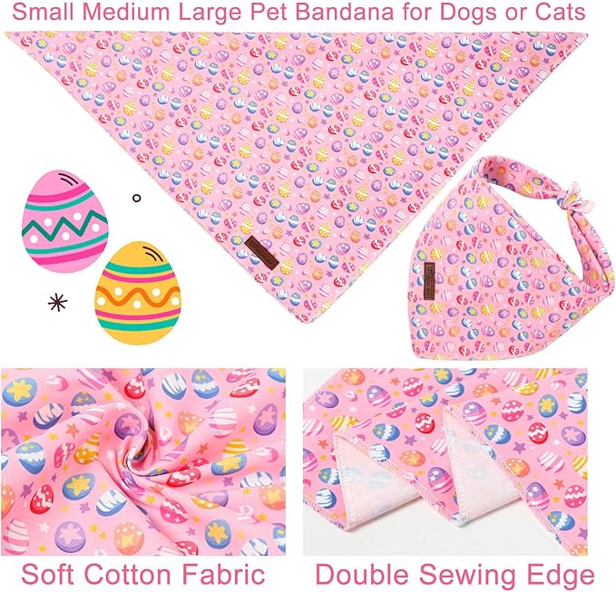 Easter Day Dog Bandana, UP URARA PUP Easter Eggs Triangle Bid Scarf for Medium Large Dogs, Cotton Kerchief for Girl Boy Puppies, Cute Spring Bunny Bandana,S
