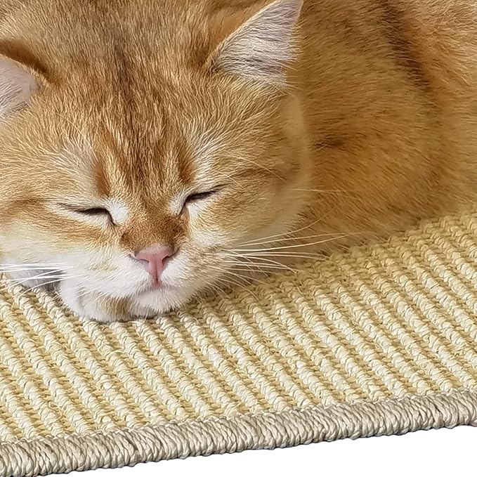 Cat Scratcher Mat, 23.6x15.7' Natural Sisal Scratching Pad with Velcro Tape, Stick on Floor and Wall Cat Scratch Mat Protects Carpet and Sofa