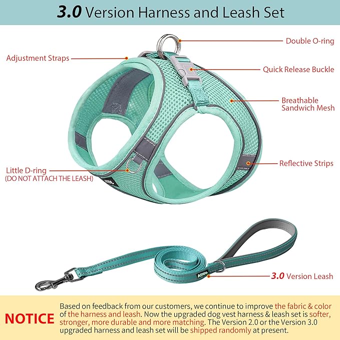 AIITLE Escape Proof Dog Harness - Step in Adjustable Dog Harness No Choke Over with Breathable Mesh and Quick-Release Buckle - Outdoor Walking, Training for Medium Dogs Pure Turquoise XL