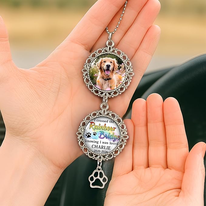 Hyturtle Personalized Pet Memorial Car Hanging Ornament - Custom Photo Pet Memorial Gifts Rearview Mirror Hanging Accessories - Loss of Dog Sympathy Gift - Pet Memorial Gifts for Loss of Dog