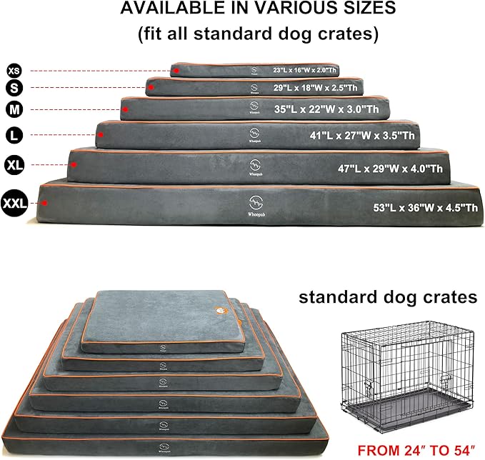 Hard-Wearing Orthopedic Dog Bed for Crate, 35x22 Inch, Made of Memory and HR Foam, Two-Sided Use, Providing Soft and Relatively Hard Support, with an Extra Inner Waterproof Protector (Gray)