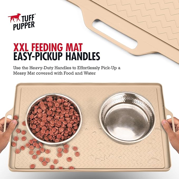 Tuff Pupper 22x16 Medium Dog Feeding Mat for Food and Water | Dog Food Mats for Floors | Waterproof Dogs Water Bowl Mats | Dogs Placemats Pet Food-Mat | Silicone Feeding Mat for Cats and Cat Bowls