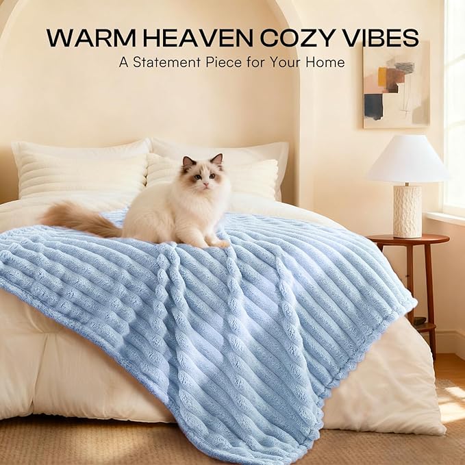 LINENLUX 1 Pack 3 Soft Dog Blanket Washable Warm Fleece Cat Blankets for Pet Puppy Fluffy Calming Flannel Pink/White/Blue Small